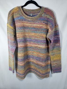 Aerie Multicolor Striped Knit Sweater Cozy Pastel Rainbow Pullover Size Small
